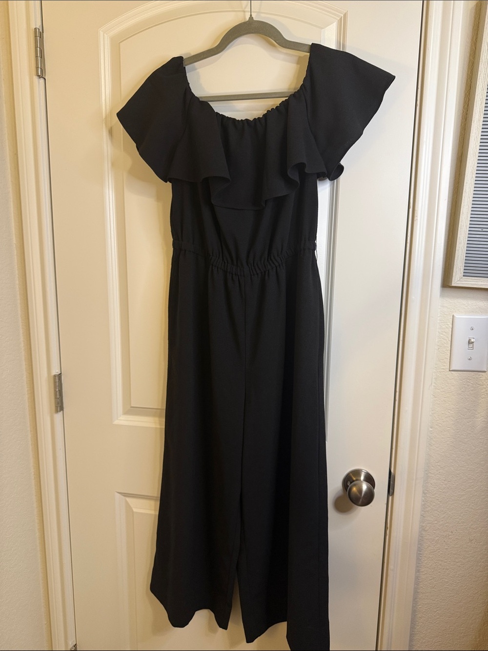 Rachel Zoe Black Off Shoulder Ruffle Jumpsuit